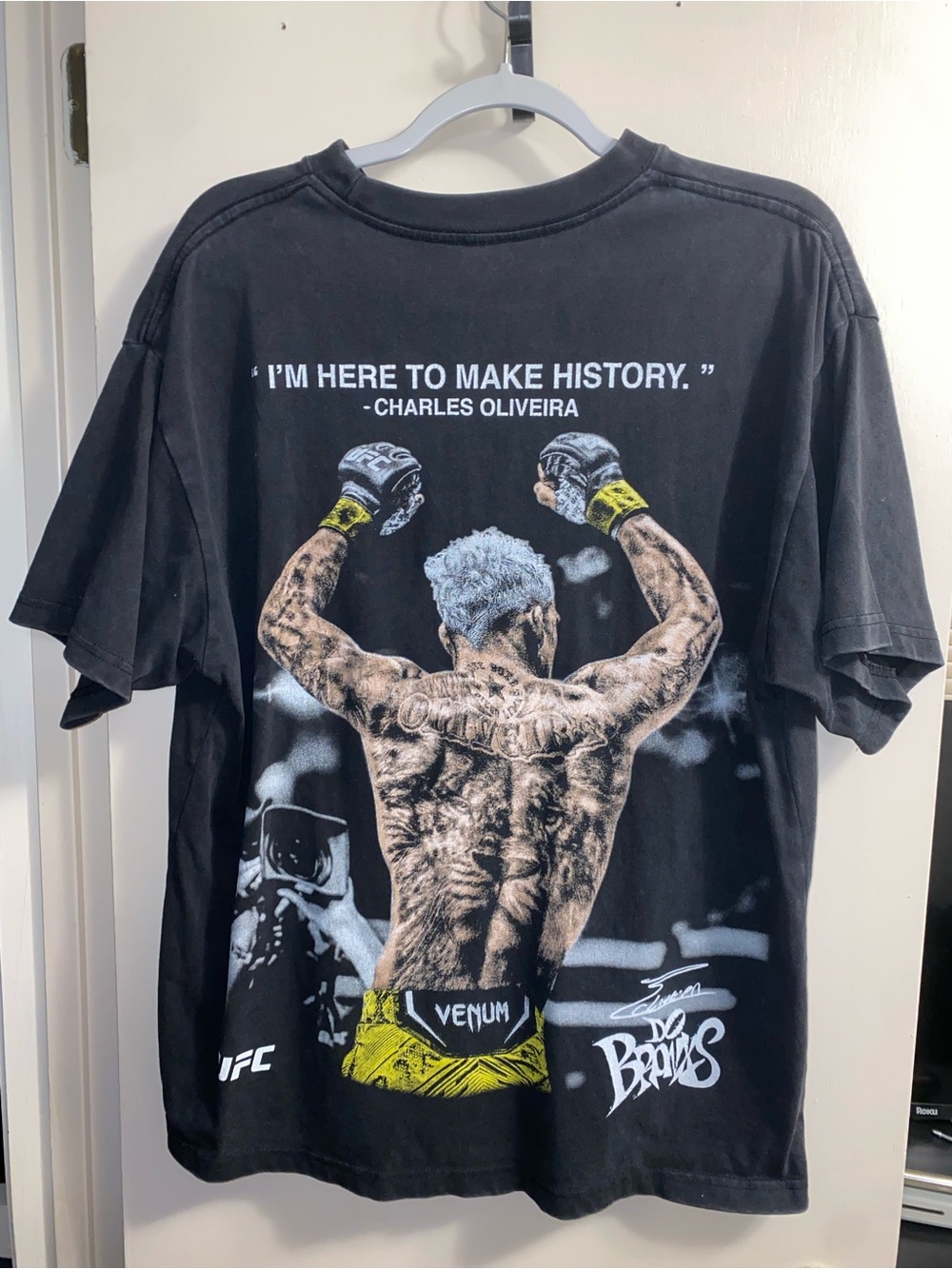 UFC Charles Oliveira Washed Black Graphic T-Shirt - Size M
